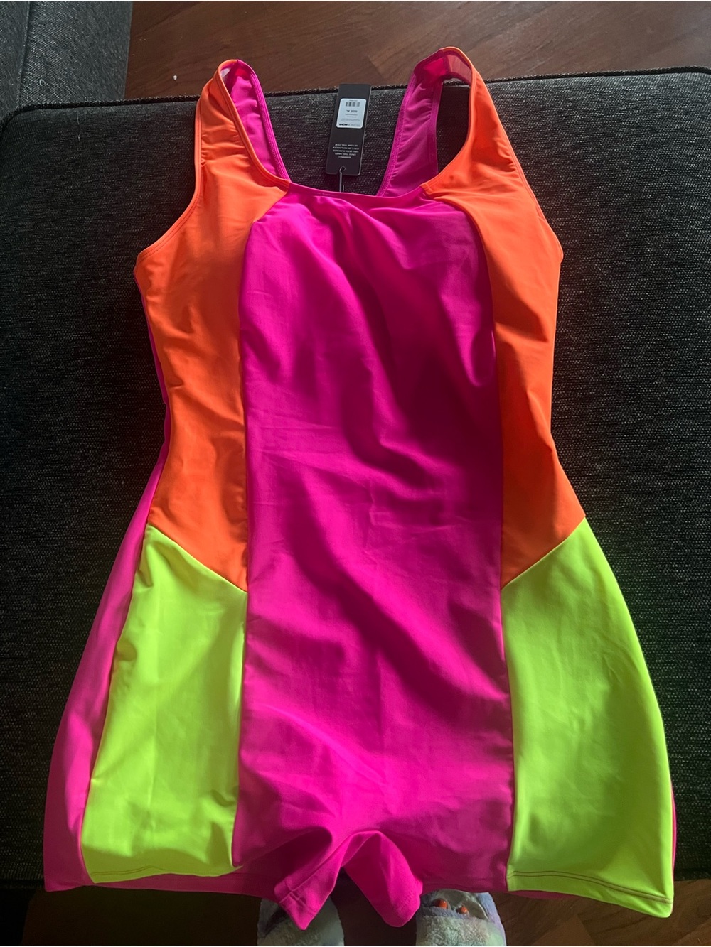 Fashion Nova Neon Colorblock One-Piece Swimsuit — Hot Pink, Orange, Lime Green